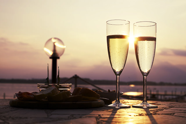 romantic sunset drink white wine